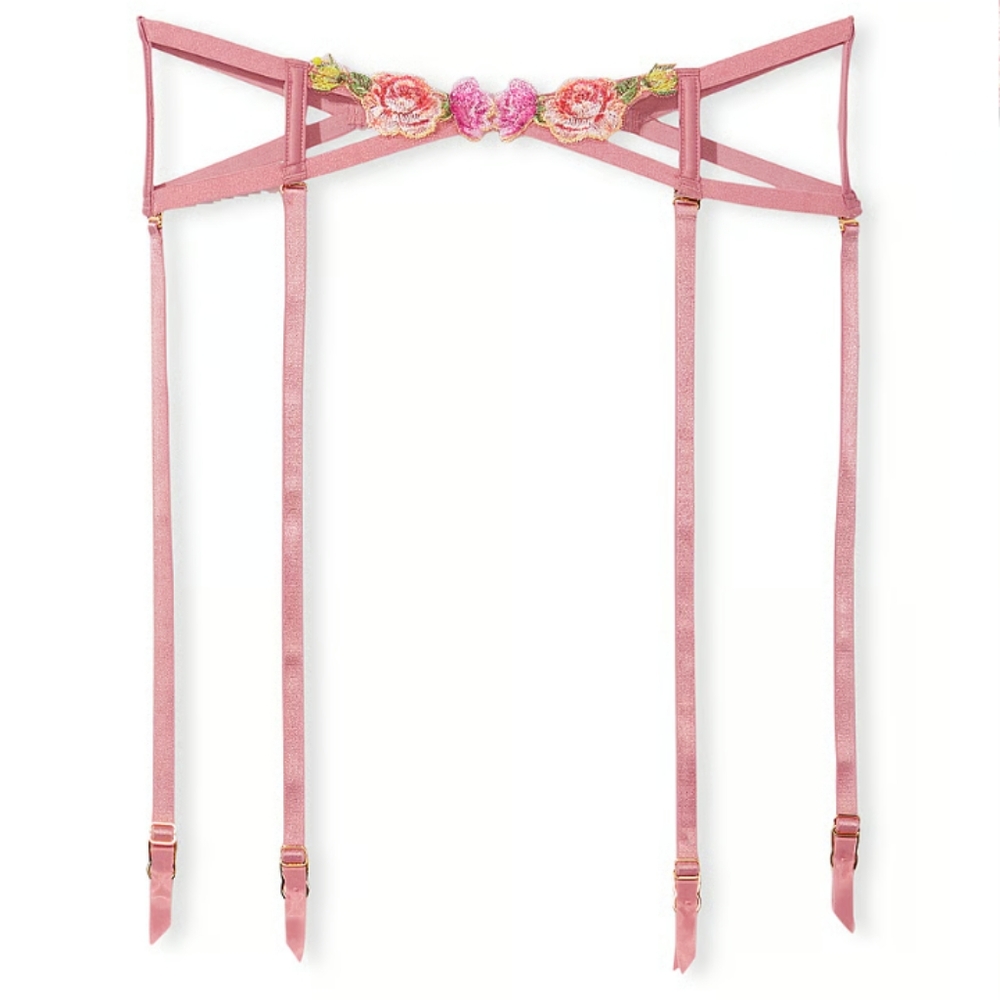Rose-Embroidered Garter Belt